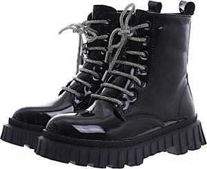 Czarne buty dziecięce zimowe Pantofelek24 sznurowane