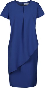 Granatowa sukienka Fokus z krótkim rękawem w stylu klasycznym z tkaniny