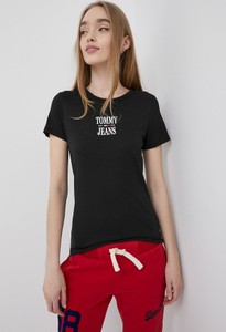 Czarny t-shirt Tommy Jeans z bawełny z okrągłym dekoltem
