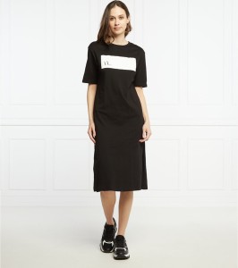 Czarna sukienka Armani Exchange z krótkim rękawem w stylu casual midi