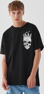 Czarny t-shirt Cropp z bawełny z nadrukiem