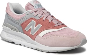 Różowe buty sportowe New Balance sznurowane w sportowym stylu ze skóry