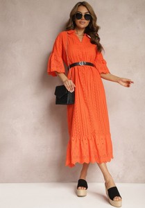 Pomarańczowa sukienka Renee z długim rękawem