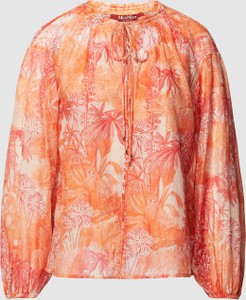 Pomarańczowa bluzka Peek&Cloppenburg z jedwabiu z dekoltem w kształcie litery v