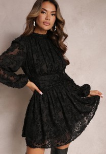 Czarna sukienka Renee z długim rękawem