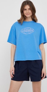 Niebieski t-shirt Lacoste z okrągłym dekoltem z krótkim rękawem z bawełny