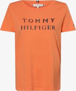 Pomarańczowa bluzka Tommy Hilfiger z krótkim rękawem w młodzieżowym stylu