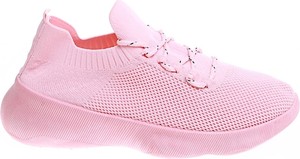 Różowe buty sportowe Pantofelek24.pl z płaską podeszwą sznurowane