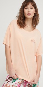 Pomarańczowy t-shirt Roxy w stylu casual z okrągłym dekoltem z krótkim rękawem