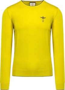 Żółty sweter Aeronautica Militare z wełny z okrągłym dekoltem