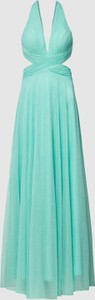 Turkusowa sukienka Luxuar Fashion rozkloszowana z dekoltem w kształcie litery v