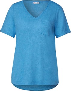 Niebieski t-shirt STREET ONE z dekoltem w kształcie litery v z krótkim rękawem