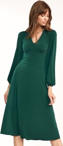 Zielona sukienka Nife w stylu casual z długim rękawem midi