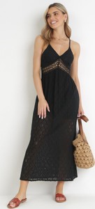 Czarna sukienka born2be z tkaniny maxi z dekoltem w kształcie litery v