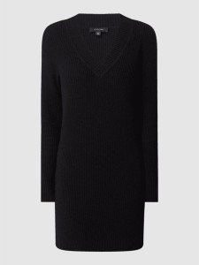 Czarna sukienka comma, z bawełny z długim rękawem z dekoltem w kształcie litery v