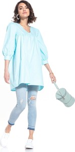 Niebieska bluzka Tessita w stylu casual z bawełny z długim rękawem