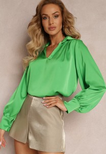 Zielona bluzka Renee z dekoltem w kształcie litery v w stylu casual