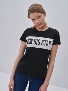 Czarny t-shirt Big Star w młodzieżowym stylu z okrągłym dekoltem