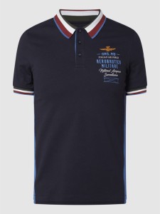 Granatowa koszulka polo Aeronautica Militare z krótkim rękawem z bawełny w młodzieżowym stylu