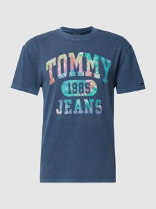 Granatowy t-shirt Tommy Jeans w młodzieżowym stylu z nadrukiem z krótkim rękawem