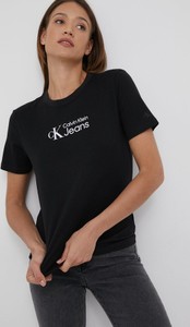 Czarny t-shirt Calvin Klein z krótkim rękawem w młodzieżowym stylu z okrągłym dekoltem