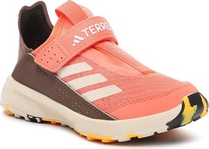 Pomarańczowe buty sportowe dziecięce Adidas na rzepy terrex w sportowym stylu