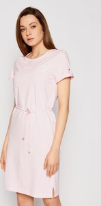 Różowa sukienka Tommy Hilfiger mini z krótkim rękawem
