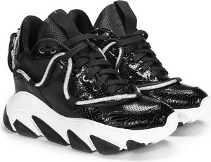 Czarne buty sportowe Domeno na platformie sznurowane w sportowym stylu