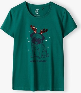 Zielony t-shirt Family Concept By 5.10.15. z bawełny w młodzieżowym stylu z okrągłym dekoltem