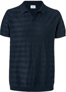 Granatowy t-shirt Tchibo z krótkim rękawem w stylu casual z lnu