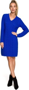 Niebieska sukienka MOE z dekoltem w kształcie litery v z długim rękawem