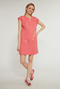 Różowa sukienka Monnari z krótkim rękawem z lnu mini