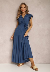 Niebieska sukienka Renee z dekoltem w kształcie litery v z krótkim rękawem