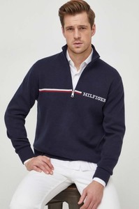 Granatowy sweter Tommy Hilfiger w stylu casual ze stójką z bawełny