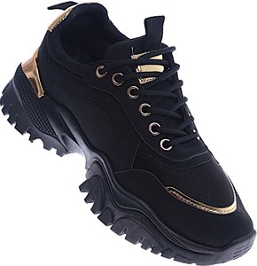 Czarne buty sportowe Pantofelek24 w sportowym stylu sznurowane z płaską podeszwą