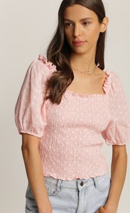 Różowa bluzka Renee z okrągłym dekoltem z krótkim rękawem