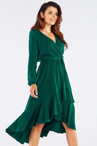 Zielona sukienka Awama z długim rękawem asymetryczna midi