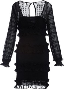 Czarna sukienka born2be z długim rękawem z tkaniny z okrągłym dekoltem