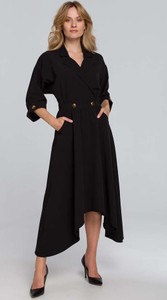 Czarna sukienka Makover z dekoltem w kształcie litery v midi z długim rękawem