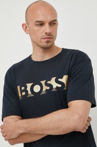 Granatowy t-shirt Hugo Boss z nadrukiem z krótkim rękawem