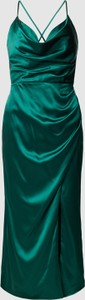 Zielona sukienka Luxuar Fashion z satyny na ramiączkach maxi