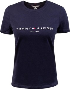 Granatowy t-shirt Tommy Hilfiger z krótkim rękawem z okrągłym dekoltem