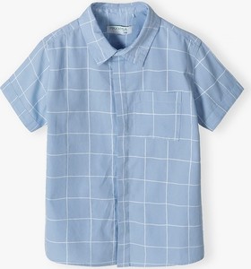 Niebieska koszula dziecięca Max & Mia By 5.10.15. z tkaniny w krateczkę dla chłopców