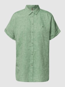 Zielona koszula Tommy Hilfiger z lnu w stylu casual z kołnierzykiem