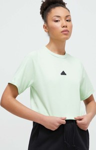 Miętowy t-shirt Adidas z okrągłym dekoltem z krótkim rękawem
