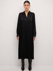Czarna sukienka Karen by Simonsen prosta z długim rękawem z dekoltem w kształcie litery v