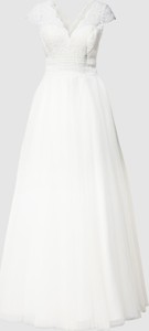 Sukienka Luxuar Fashion rozkloszowana bez rękawów z dekoltem w kształcie litery v