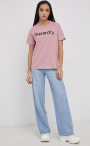 Różowy t-shirt Superdry w młodzieżowym stylu z krótkim rękawem z okrągłym dekoltem