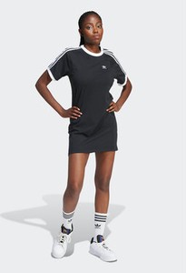 Czarna sukienka Adidas w sportowym stylu z krótkim rękawem z okrągłym dekoltem