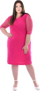 Różowa sukienka Fokus z długim rękawem w stylu klasycznym dla puszystych